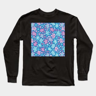 RETRO GROOVY FLORALS YELLOW, PINK, MAGENTA, BLUE Y2K 2000S Long Sleeve T-Shirt